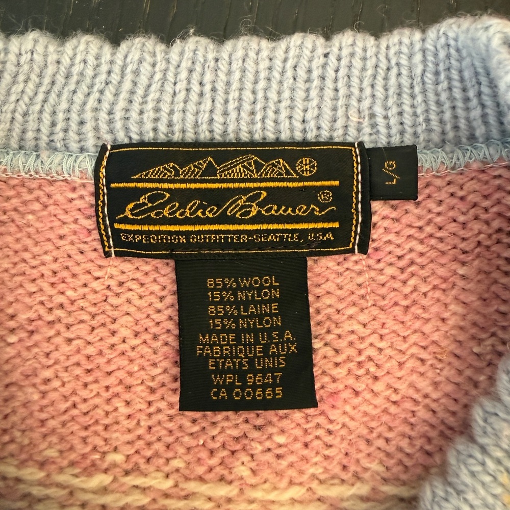 Vintage 80’s Eddie Bauer Wool Pink Fair Isle Cardigan Made in USA Size S - Picture 6 of 7